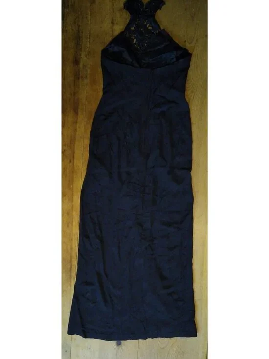 Zum Zum Junior 9 10 Formal Dress Y2K Prom Black Sparkly Floor Length Halter Neck - Picture 3 of 6